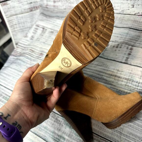Michael Kors MK Camel Suede Open Toe Heel Booties 6 - Picture 4 of 4